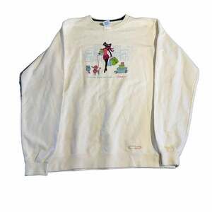 Crazy Shirts Chloe Cat Graphic Crewneck Sweatshirt Size M Off White